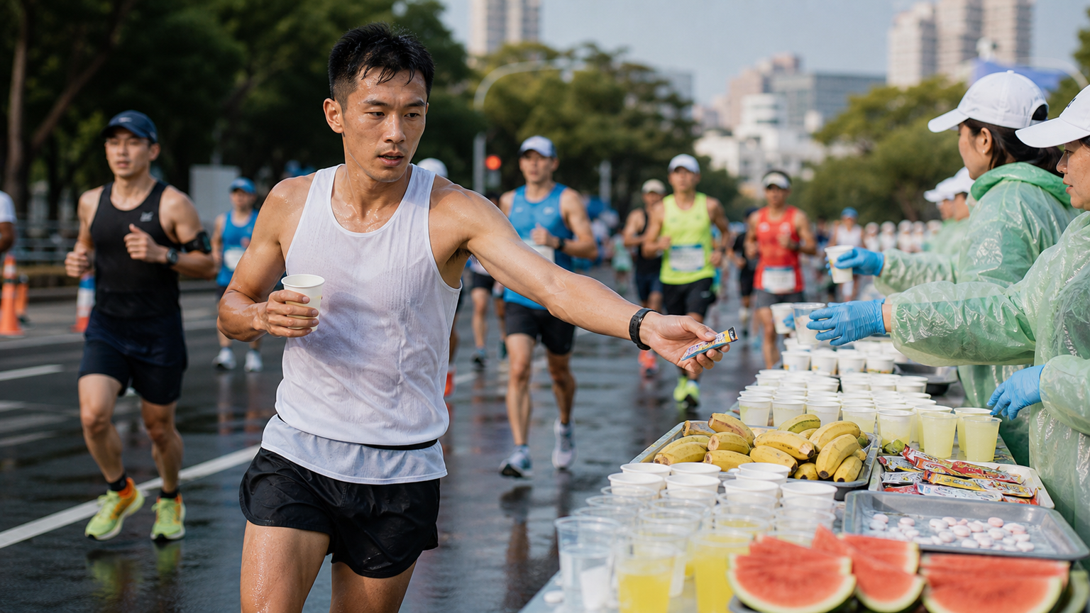 馬拉松補給站食物選擇：如何在不停步中補充燃料