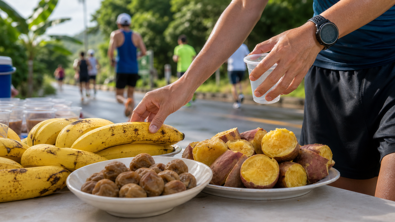 台湾のランナー向け補給食:バナナ、塩梅、サツマイモのスポーツ栄養価値